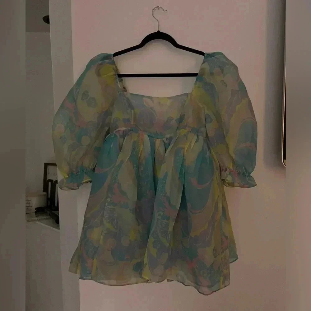 Free people X  Selkie the Puff Puffy Mini Babydoll Dress in Electric Lady M